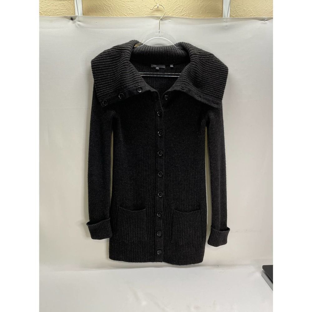 Vince Ribbed Fold Over Collar Cardigan Alpaca Wool Blend Size Medium